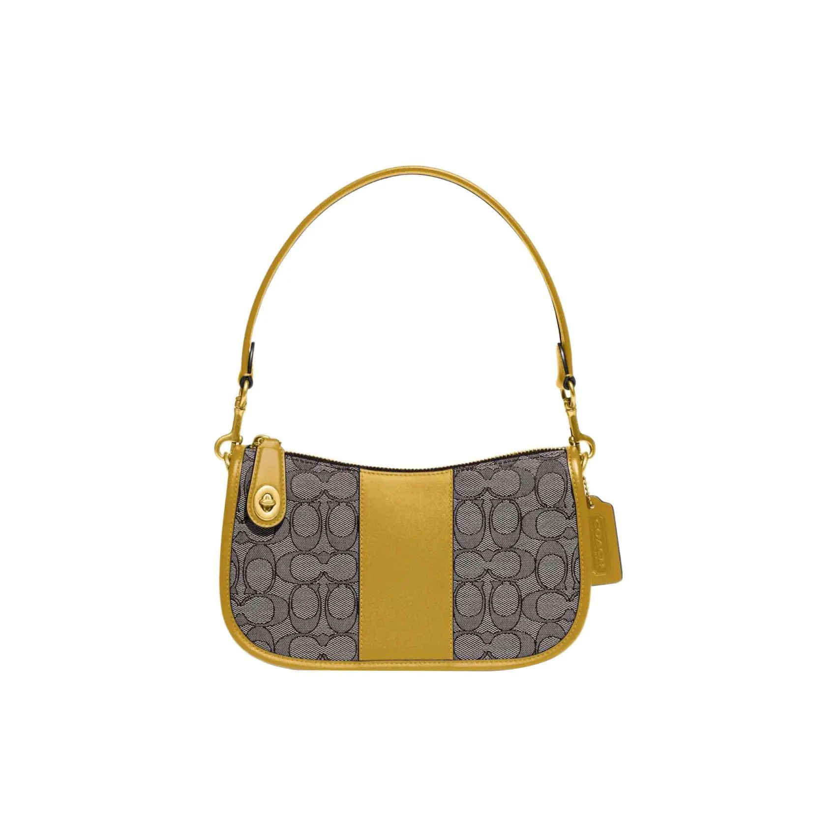 COACH Swinger 23 Crossbody Bag for Women – Color-Blocked Classic Monogram Canvas and Leather in Gray and Yellow