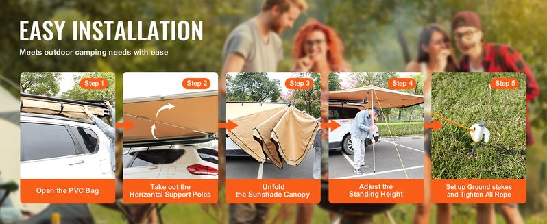 TikTokShopBlackFriday  VEVOR 270 Degree Vehicle Overland Awning, Free Standing, Driver Side Waterproof Car Shelter, UV50+ Vehicle Awning for SUV Truck Van -Ultimate Sun Protection 270LTE