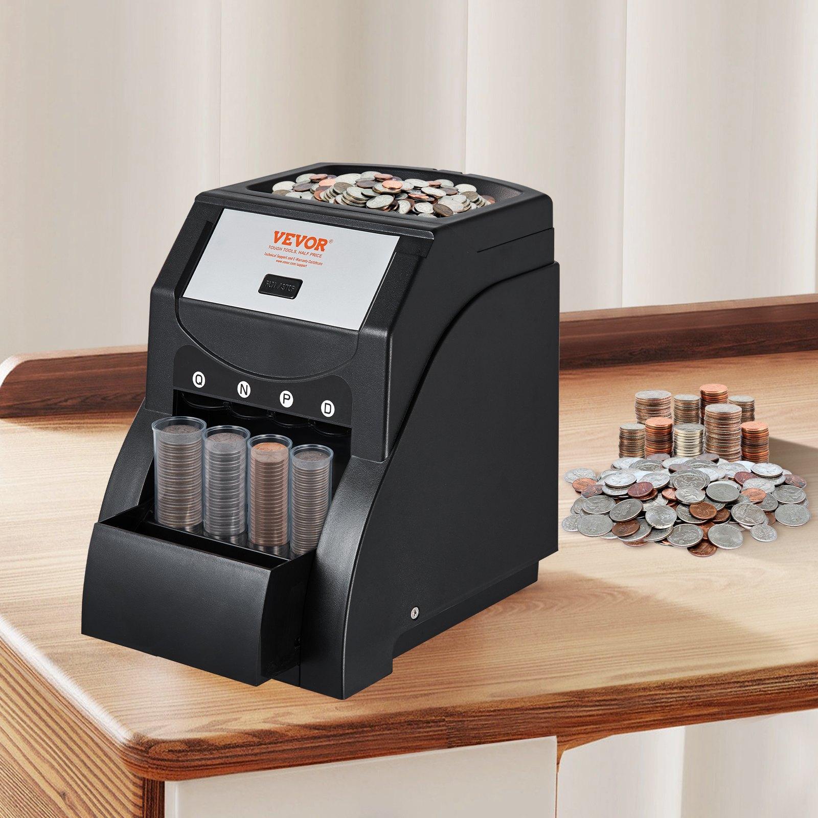 VEVOR USD Coin Sorter, Coin Sorter Machine for USD Coin 1¢ 5¢ 10¢ 25¢, Sorts up to 230 Coins/min, Coin Sorter and Wrapper Machine Holds 200 Coins Included 4 Coin Tubes, Black VEVOR USD Coin Sorter, Coin Sorter Machine for USD Coin 1¢ 5¢ 10¢ 25¢, Sorts up to 230 Coins/min, Coin Sorter and Wrapper Machine Holds 200 Coins Included 4 Coin Tubes, Black
