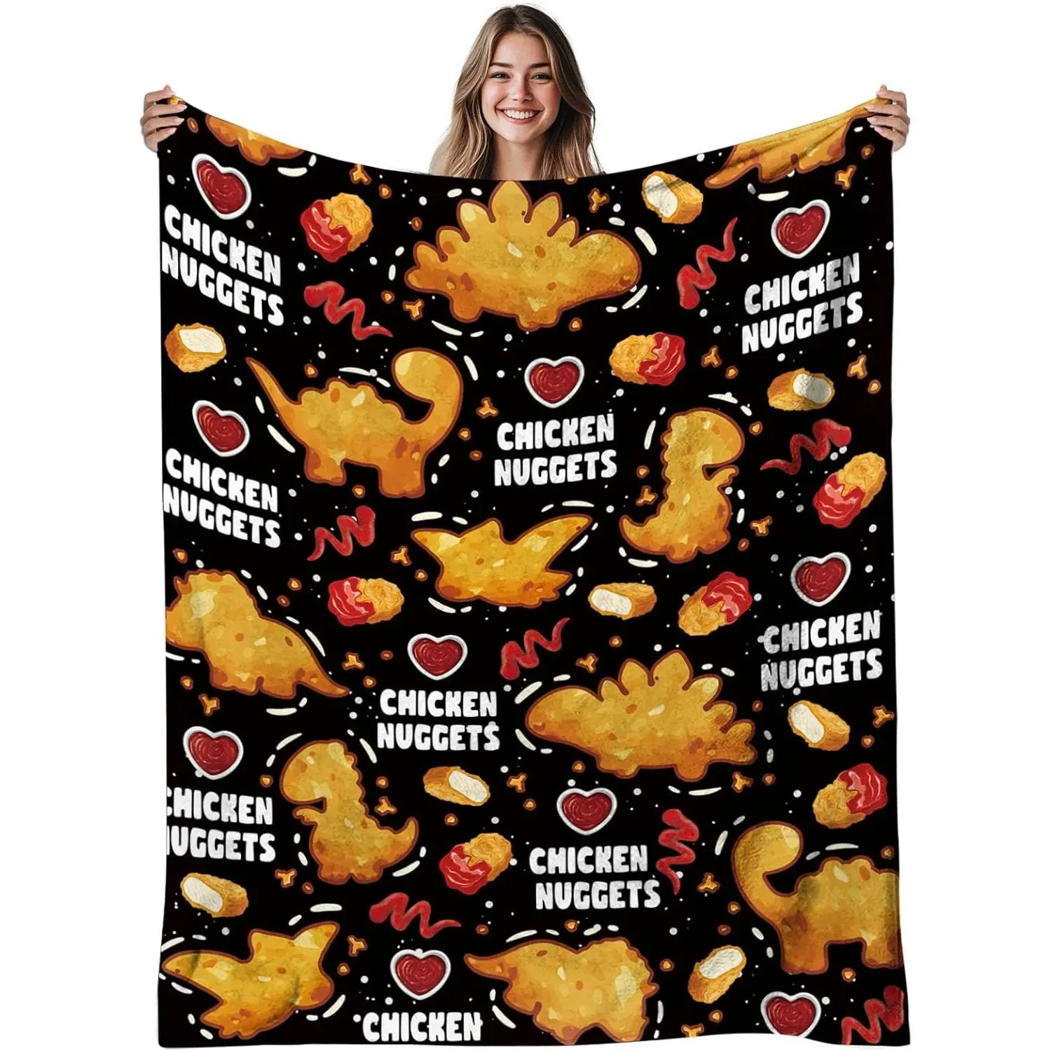 Chicken Nuggets Blanket, Funny Food Blanket for Friend Adults, Cozy Chicken Nugget Themed Gift for Boys, Girls, and Food Lovers, Soft Flannel Blanket Gifts for Chritsmas Thanksgiving