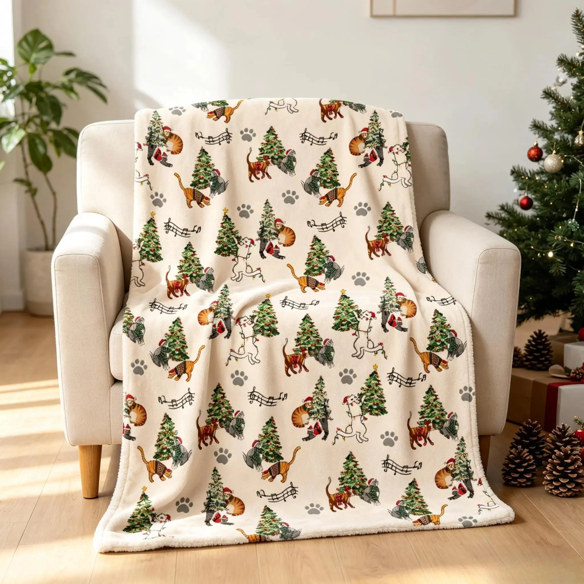 Christmas Printed Flannel Cooling Throw Blanket, Soft Warm Multi-Purpose Decor Bedding Bed Accessories Cooling Blankets, Xmas Holiday Room Decor Warm Blankets for Couch Bedroom Dorm, Holiday Birthday Xmas Gift for Women Men Family