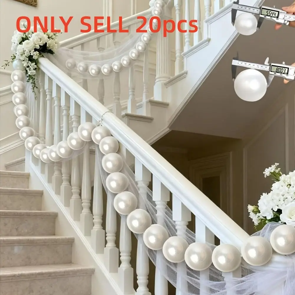 Faux Pearl Garland for Staircase, 20 Large Pearls String Decor, Elegant 3.15 Inch Bead Accent, Versatile Wrap for Events, Us Holiday Ready, Christmas Decor
