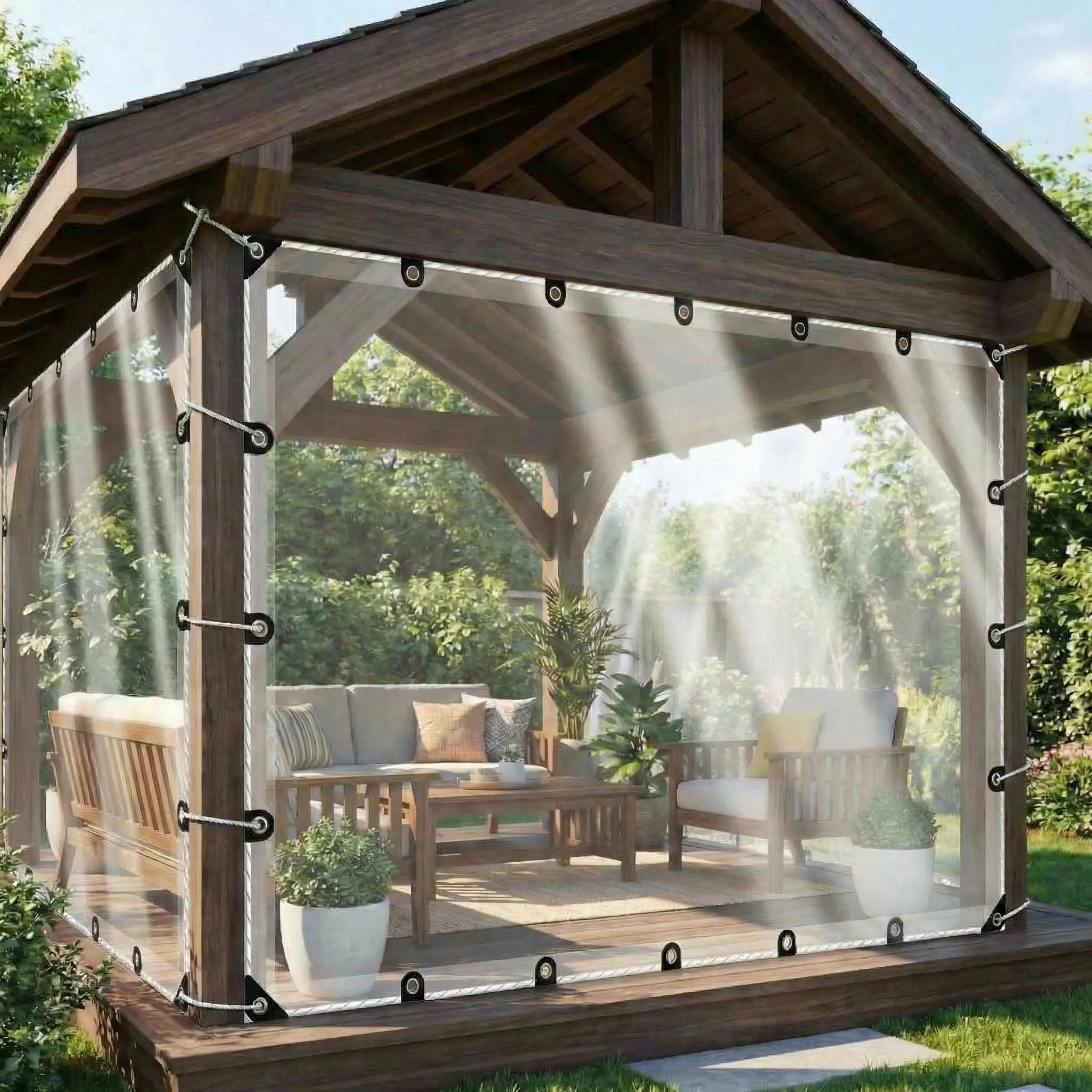 Clear Tarp Heavy Duty Waterproof 8x10ft, Transparent Vinyl Tarpaulin with Reinforced Grommets, Rainproof Cover for Greenhouse, Heat-Sealed Edges, Plant Protection, Chicken Coop, and Outdoor Garden