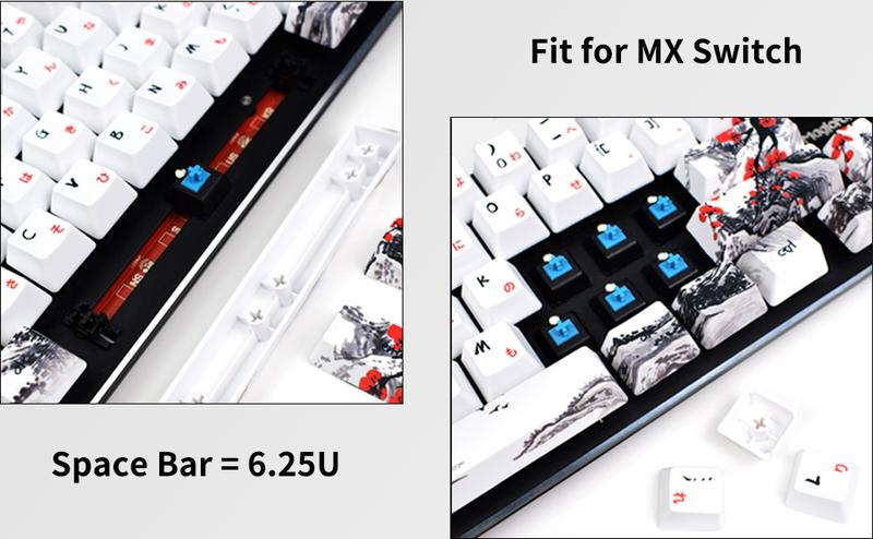 Plum Blossom Keycaps 71 Set for Gaming Mechanical Keyboard Custom PBT OEM Profile Japanese Font with Keycap Puller for Cherry MX 71/61 60 Percent Keyboard