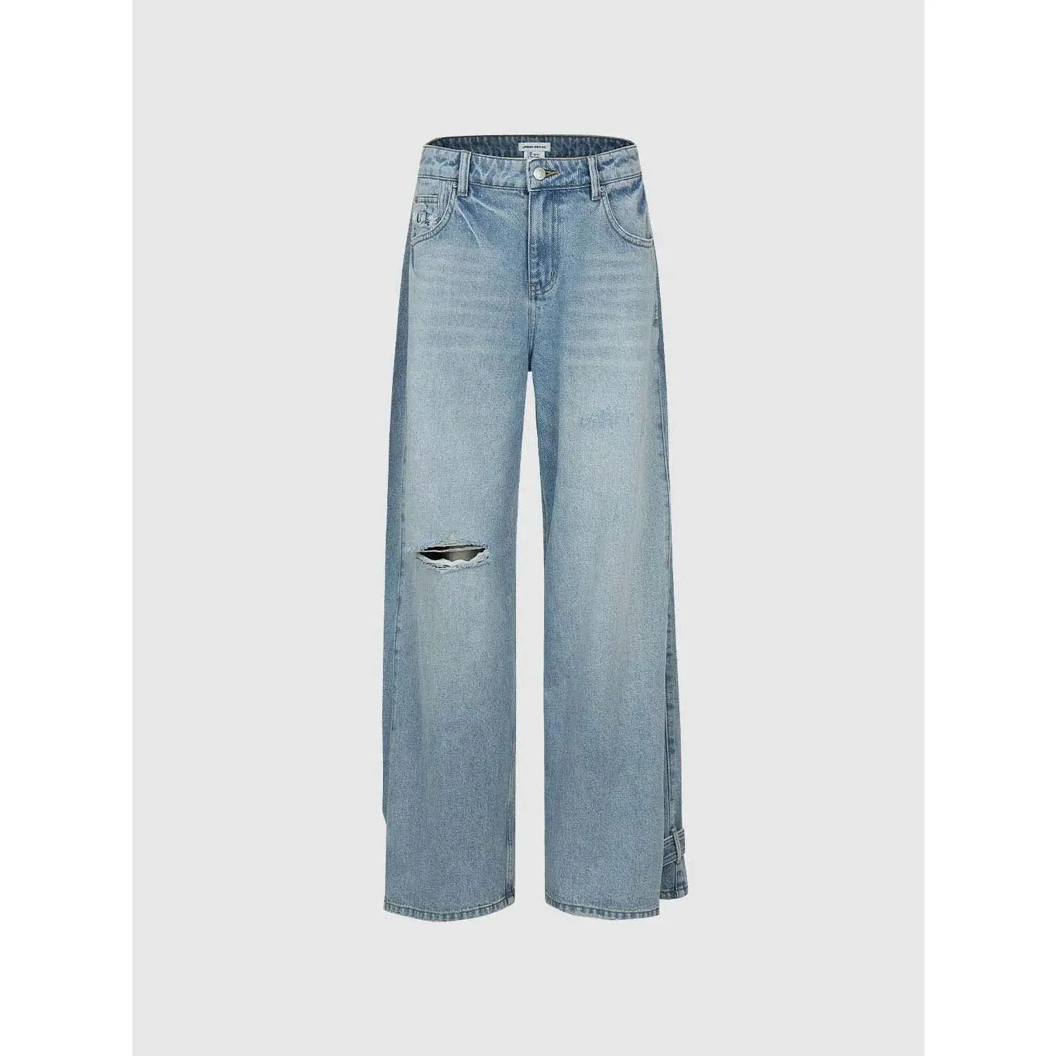 URBAN REVIVO Women's Stylish Ripped Knee 100% Cotton Non-Stretch Denim Jeans with a Fashionable Drape