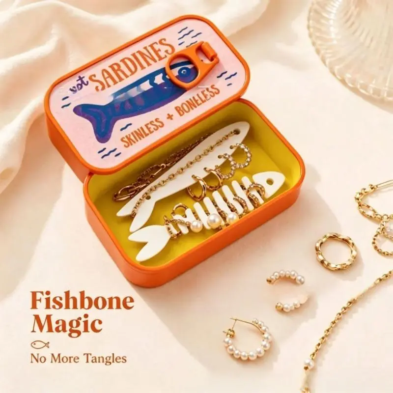Vintage Sardines Tin Travel Jewelry Case, Sardine Tin Jewelry Box, 3d Printed Sardine Tin Like Jewelry Case, with Fish-Shaped Holders for Rings, Earrings and Charms, Portable Earring Organizer(2PCS)