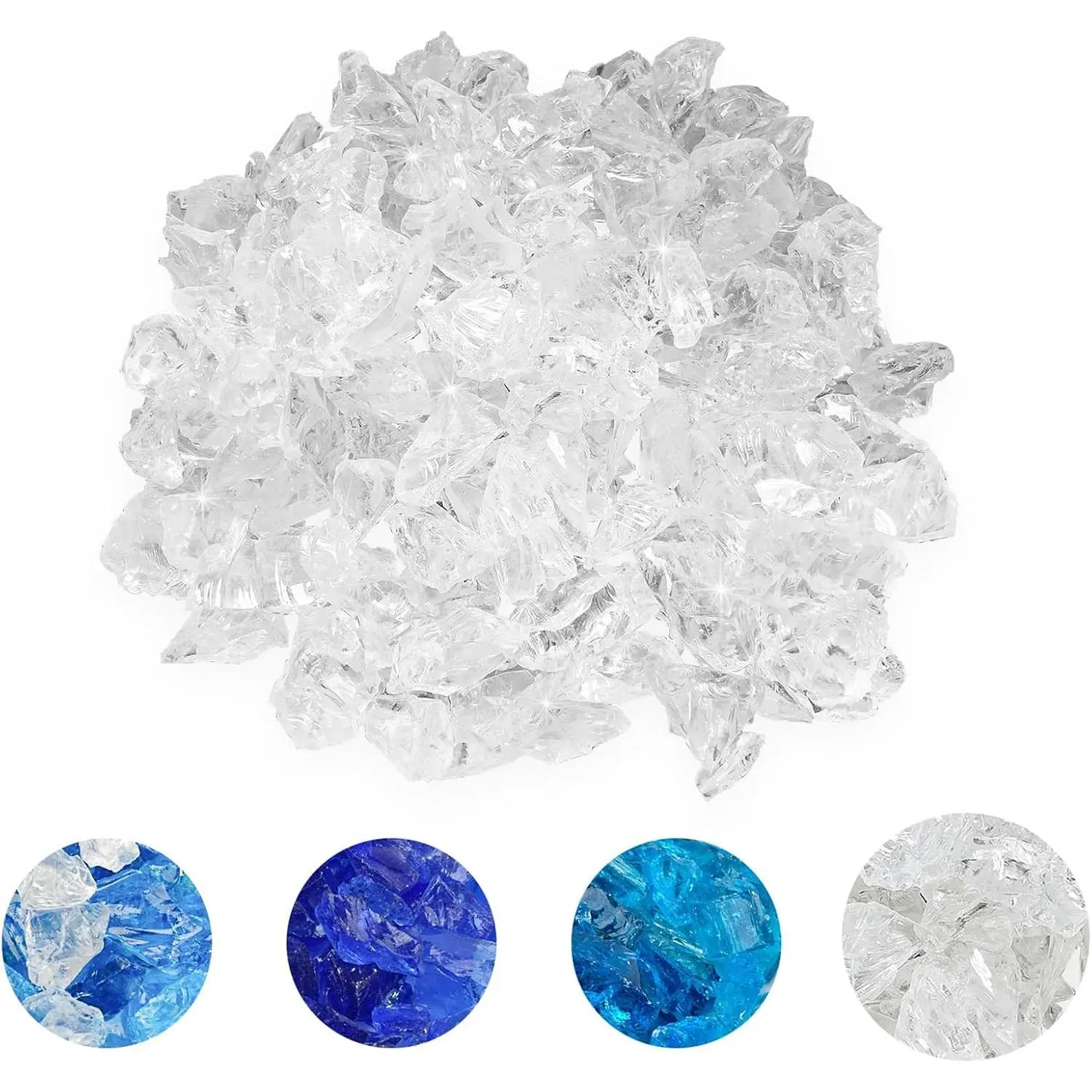 10-Pound Recycled Fire Glass for Fire Pit/Fireplace/Vase Fillers/Garden Landscapes, Ice Clear