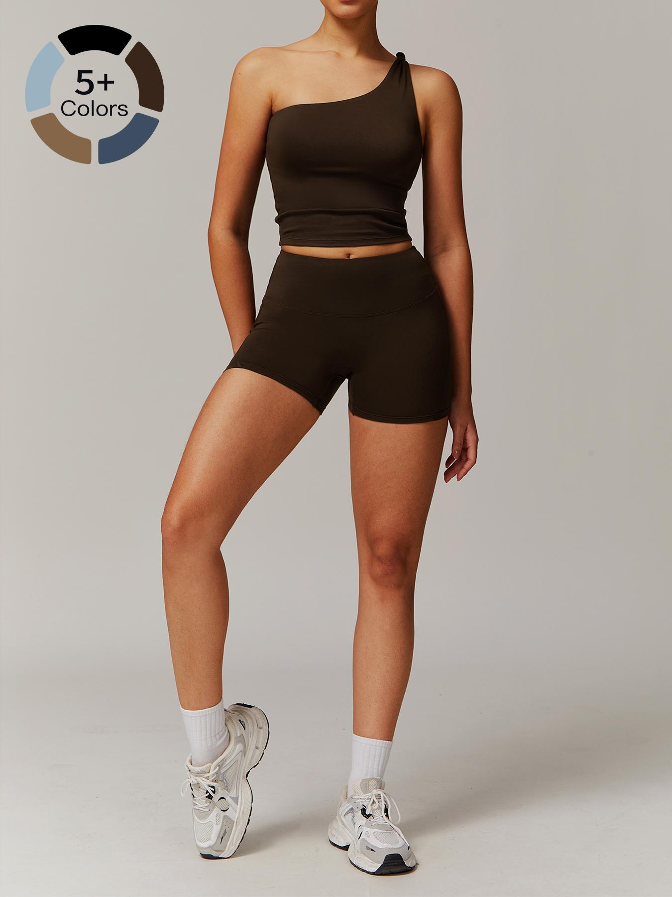 Women's Solid Crop Tank Top & High Waist Shorts Sports Set, Casual Sleeveless Top & Skinny Shorts, Ladies Sportswear for Indoor Outdoor Wear, Activewear Clothing