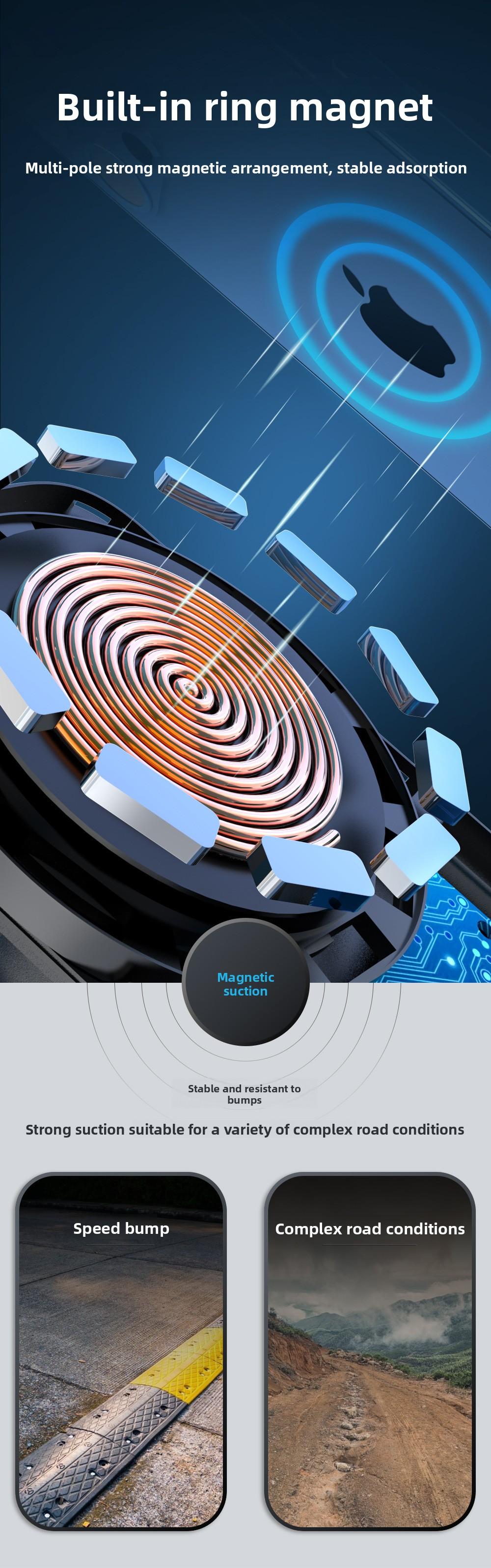 Car-mounted magnetic wireless charging stand 15W MagSafe fast charging compatible with Apple 12-15 magnetic wireless charger