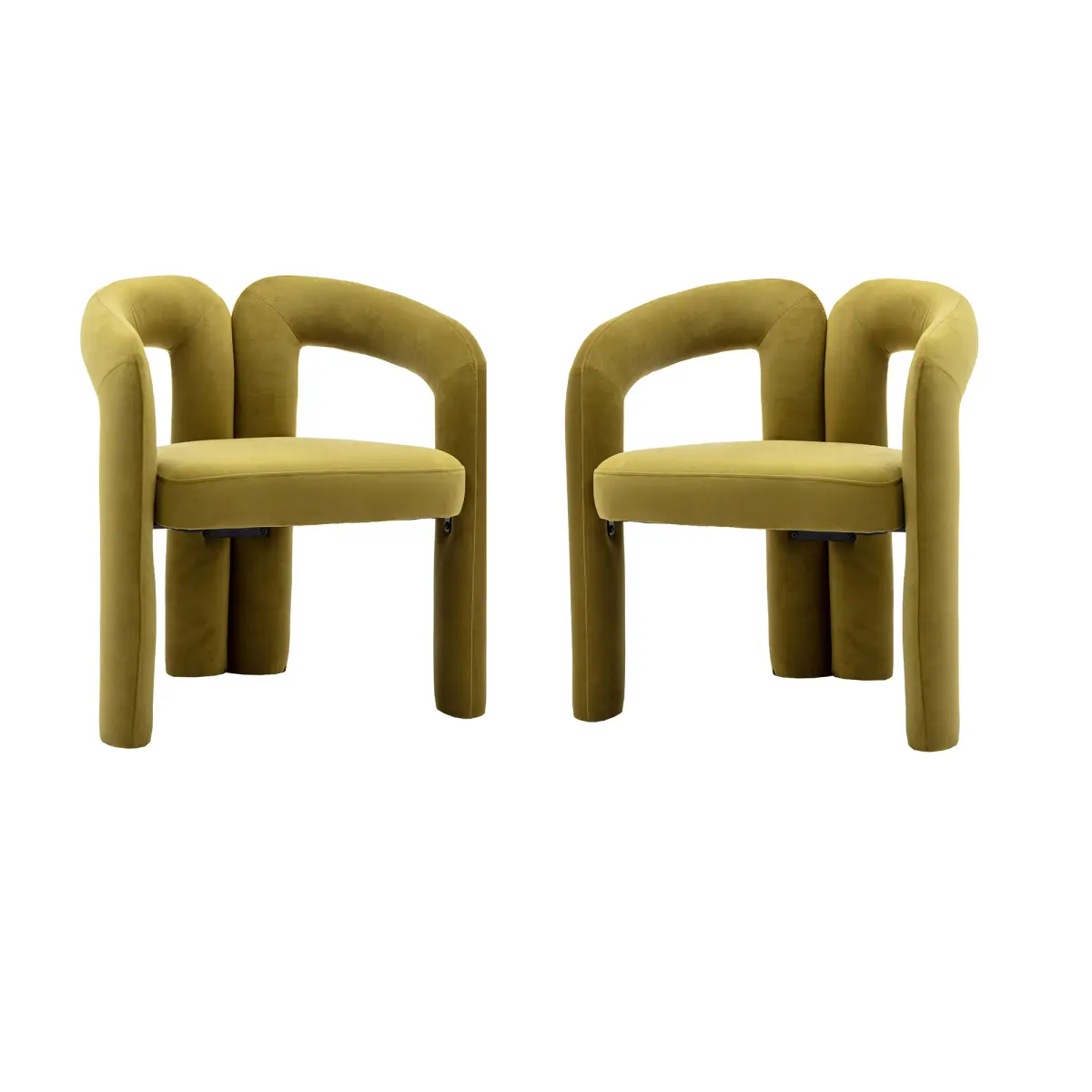 Modern Barrel Chairs Set of 2,Velvet Accent Chairs Upholstered Chair Comfy Side Arm Chair for Reading Dining Living Room Kitchen (2, Olive Green)