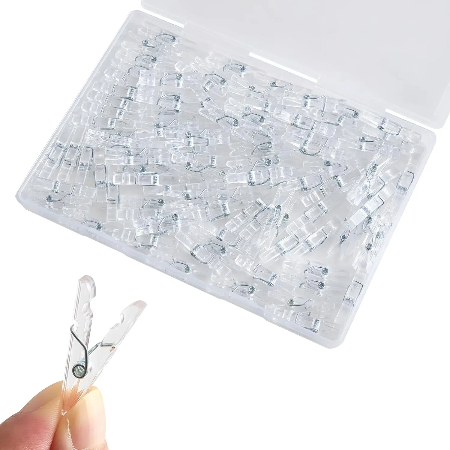100Pcs Mini Clothespins Clear Plastic Clips 1.4 Inch Small Clothes Pins Tiny Photo Clips for Hanging Cards Home Office Baby Shower Pins DIY Crafts Party Decorations