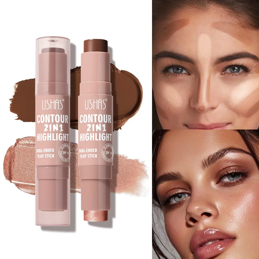 2-In-1 Dual-Ended Concealer Stick, Glowy Highlighter Shadow Corrector, Bronzer, Multi-Use Makeup Brush, Perfect for Face Contouring & Brightening