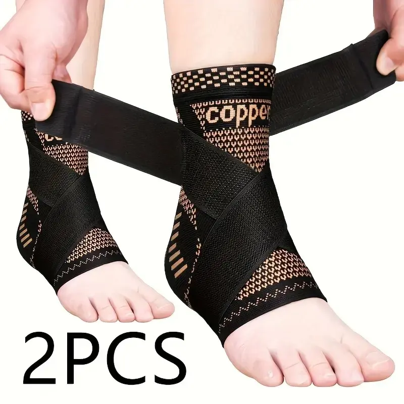 2PCS Copper Ankle Brace Adjustable Compression Sleeve Ankle Wrap (Pair)-Ankle Support Heel Brace for Achilles Tendonitis, Plantar Fasciitis-Eases Swelling and Sprained Ankle, Foot Ankle Stabilizer