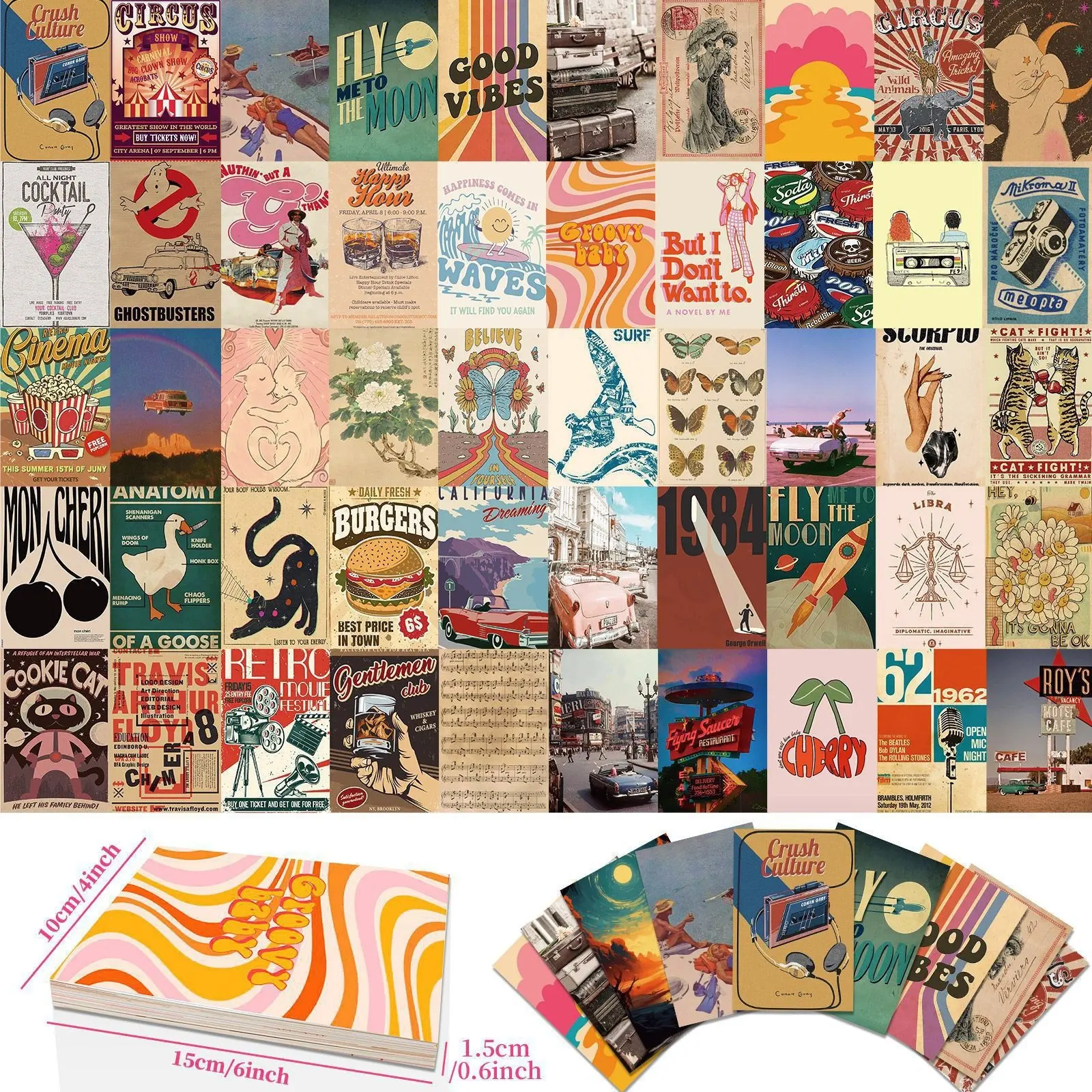 50 Sheets Vintage Nordic Style Poster Art Wall Decor, Reusable Postcards, Perfect for Halloween Christmas New Year Parties, Ideal for Living Room Bedroom Study Dorm