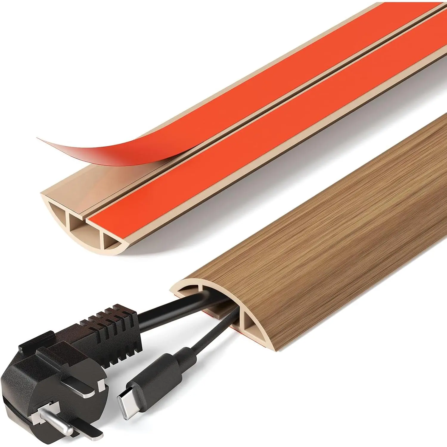 Floor Cord Cover Self Adhesive Cord Hider, 5FT Cord Covers for Wires  Floor, Easy Cut Cord Protector Floor, Suitable for  & Office, Brownwood