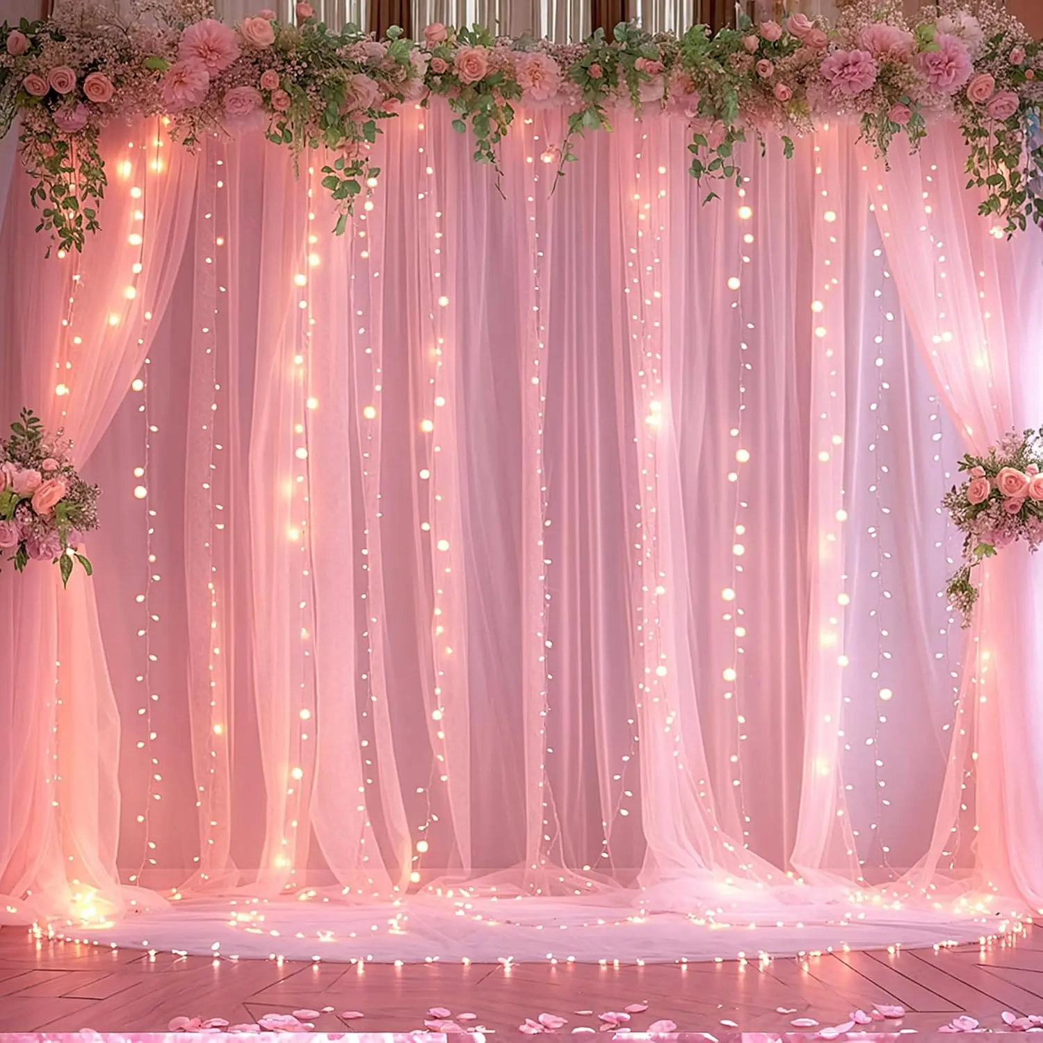 Pink Tulle Backdrop for Parties Girls Baby Shower 10ft X 8ft Light Pink Sheer Backdrop Curtains for Birthday Wedding Photo Booth Decorations 2 Panels 5ft X 8ft