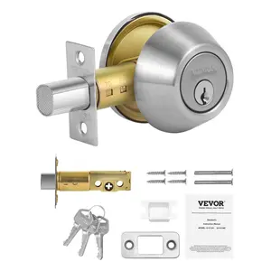 【DealsForYouDays】VEVOR Deadbolt Lock, Round Single Cylinder Dead Bolt, Keyed 1 Side, Fits Standard Size Interior and Exterior Doors, Full Metal, with 3 Keys, for Front Entry Door Residential Security, Satin Nickel