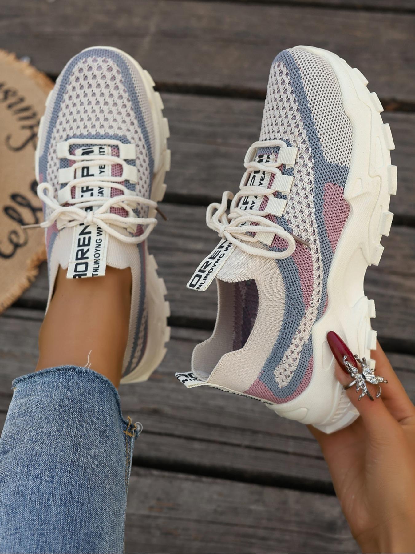 Women's Chunky Platform Mesh Colorblock Sneakers, Casual Sporty Sneakers – Lightweight & Breathable with Pink Gray Accents, Slip-Resistant Sole for Walking & Travel, Athletic Shoes for Teens & Young Adults – School, Errands & Casual Outings