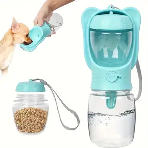 Pet water and food combo cup, outdoor dog water bottle, travel puppy water bowl container, foldable portable drinking container, dog travel bottle with food container.