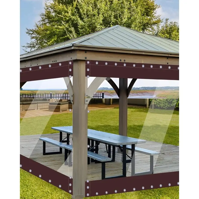 8'H x10'W Outdoor Vinyl Curtain 20oz Super Weighted Clear Vinyl Patio Enclosure,Clear Outdoor Curtains Heavy Duty Waterproof Transparent Tarp with Grommets for Patio Gazebo Balcony Pergola