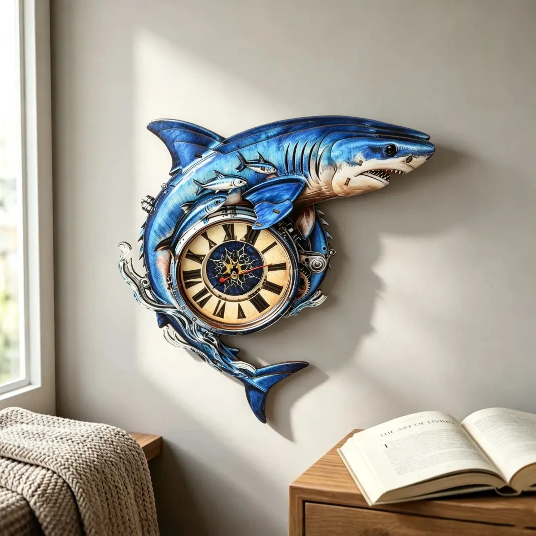3D Puzzle for Adults – Shark Clock Set, Wooden Puzzle Clock for Home Wall Decor, Christmas Gift Idea, Unique Adult Entertainment