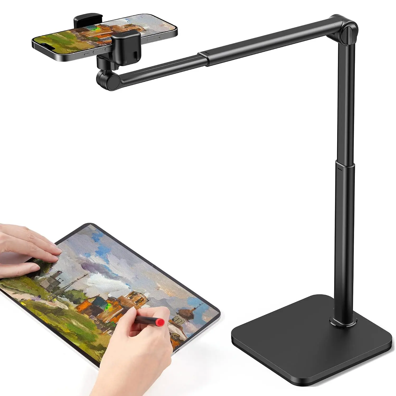 Overhead Phone Mount, Phone Stand, Tabletop Cooking Tripod for Desk, Heavy-Duty, Flexible, 360° Rotatable, 34.6 Inch Max Vertical Height, for Phones, Live Streaming, Meeting, Cooking, Recording