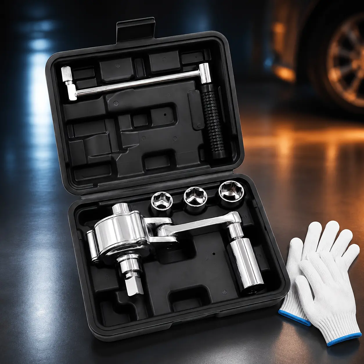BANDESUN 1/2 Inch Drive Torque Wrench Multiplier Tire Nut Removal Kit, with 17mm, 19mm, 21mm Sockets, Portable Waist Bag & Gloves Included, Perfect Christmas Gift for Various Vehicl