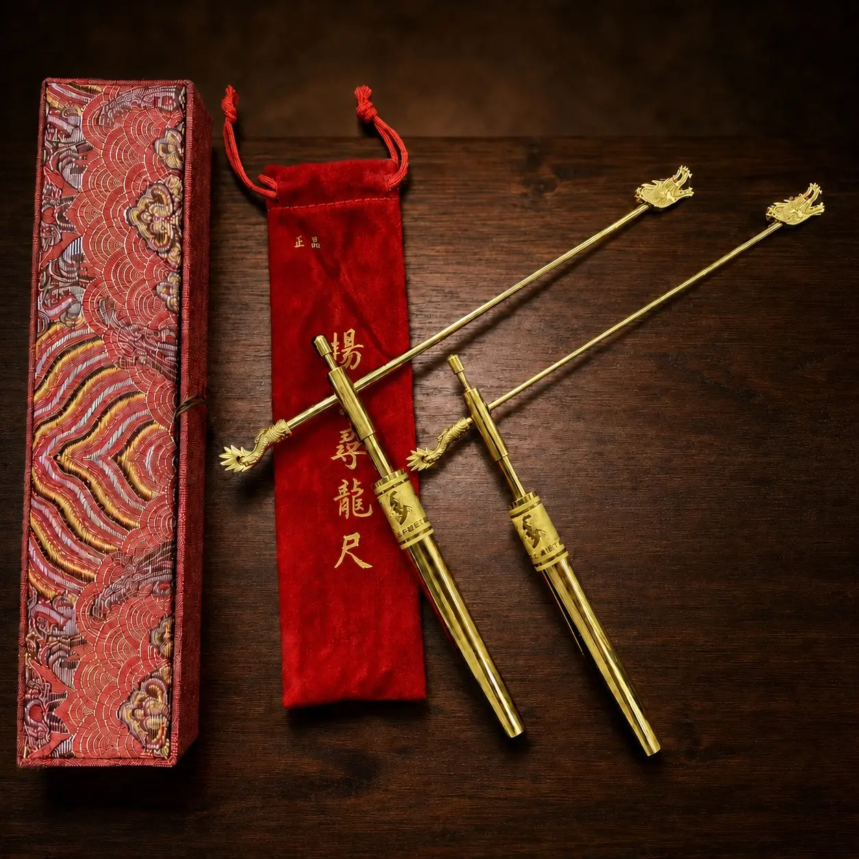 2PCS Dragon Head & Tail Dowsing Rods, Detachable Divining Rod Set with Rotating Handles, Red Gift Box & Storage Pouch