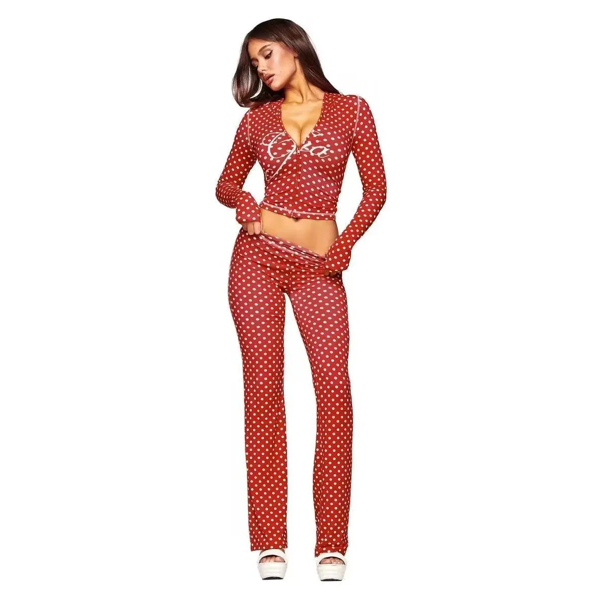 gia slim fit letter printed open thread design hooded zipper short jacket pants set