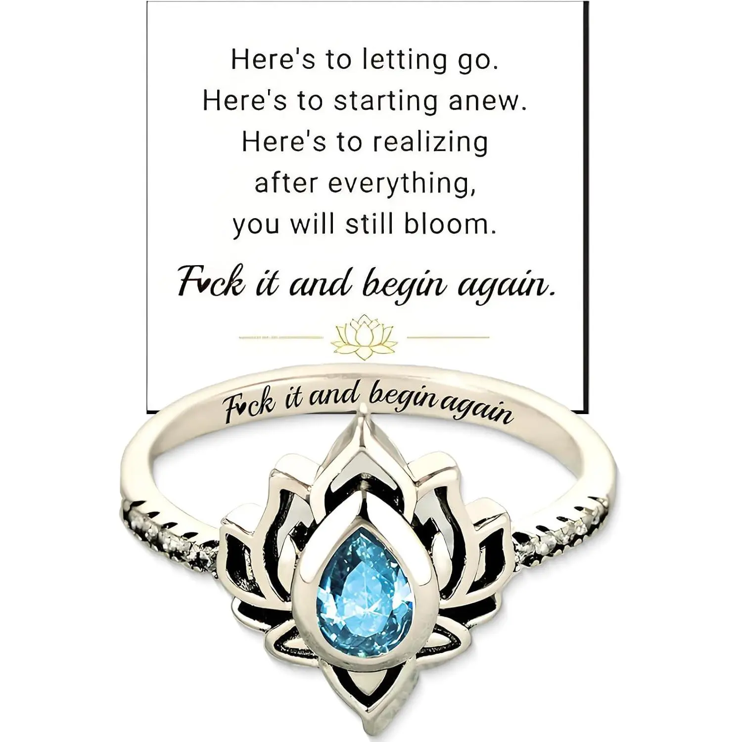 It And Begin Again Lotus Ring, Lotus  It And Begin Again Ring Keep Fucking Going Ring High Polish Zircon Inlaid Inspirational Engraved Ring For Women  Year   Beginning