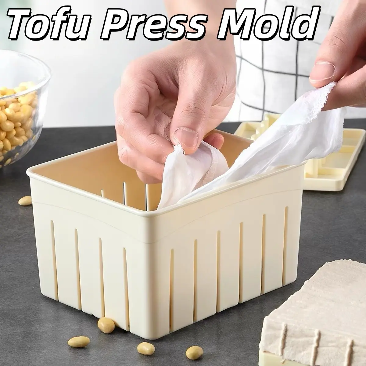 DIY Plastic Tofu Press Mold, Homemade Tofu Maker with Cheese Cloth, Soybean Curd Press, Greek Yogurt Filter, Kitchen Tool Set