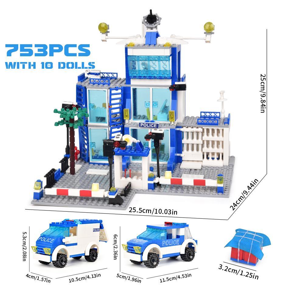 City Police Station Building Blocks Set, 1 Set Boys DIY Car Figures Bricks Toys, Birthday Gift for Children & Adults