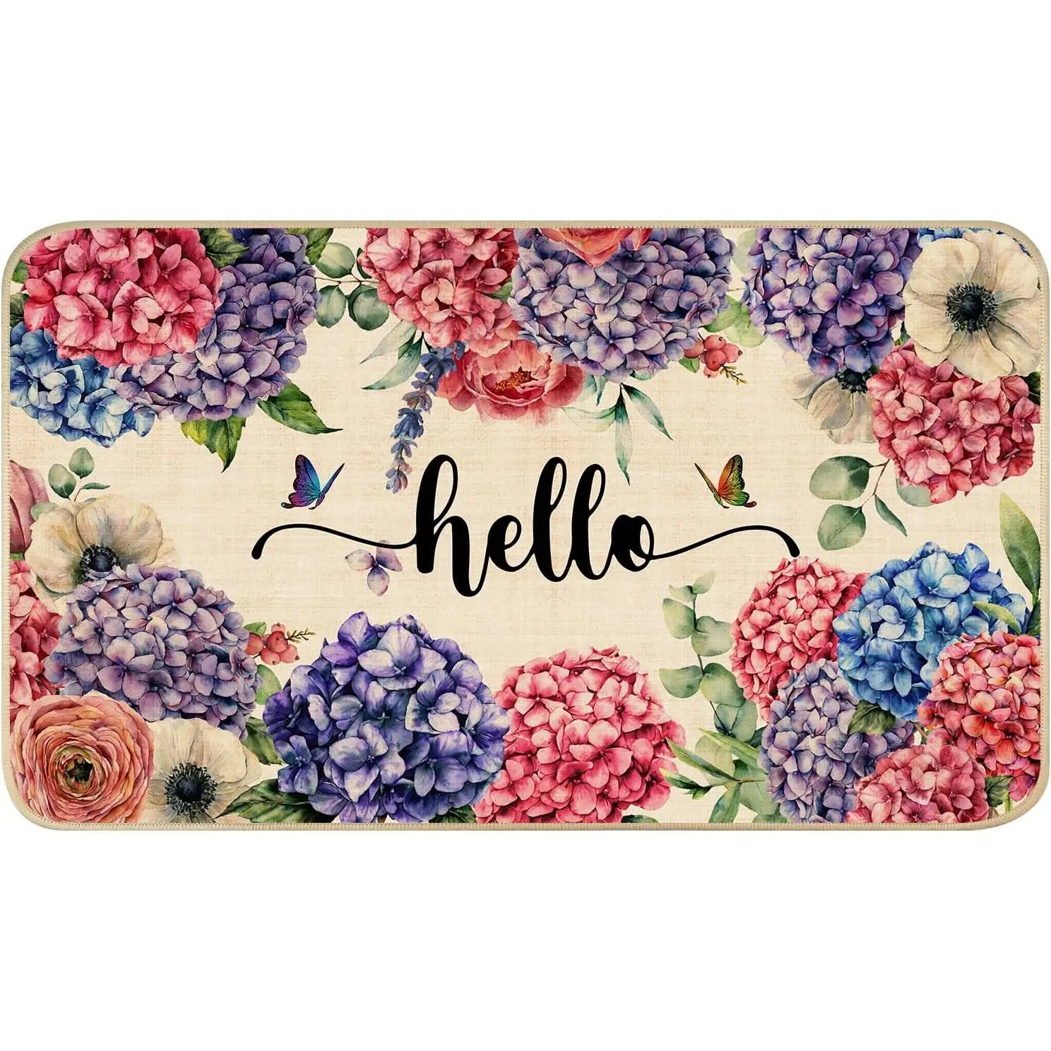 Hydrangea Doormat Outdoor Entrance, 29"x17" Outdoor Door Mat | Flower Doormat Outdoor Entrance Floor Rug, Non Slip Rubber Backing Indoor Entrance Mat, Durable Absorbent Doormat