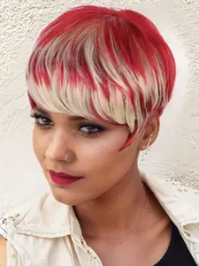 Short Pixie Cut Wigs For Black Women Red and white Pixie Cut Wig With Bangs Short Pixie HairCut Wigs Red and white Pixie Wigs Black Short Straight Wig For Women Synthetic Short Layered Hairstyles Wigs For Women