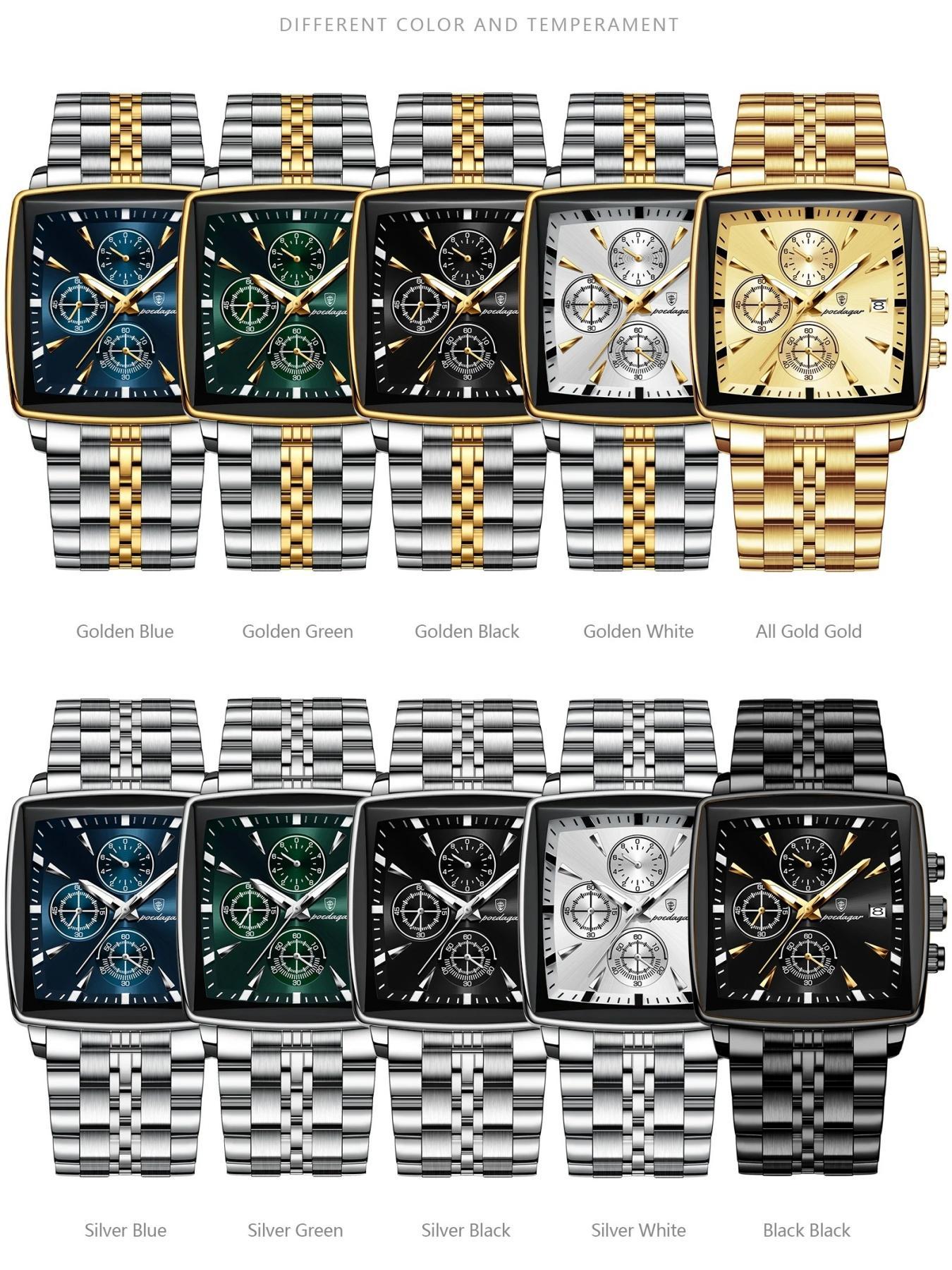 Men's Business Fashion Rectangle Dial Analog Quartz Watch, Fashion Watch for Party, Daily Clothing Decor, Trendy All-match & Exquisite Band Watch for Birthday Gift with Box