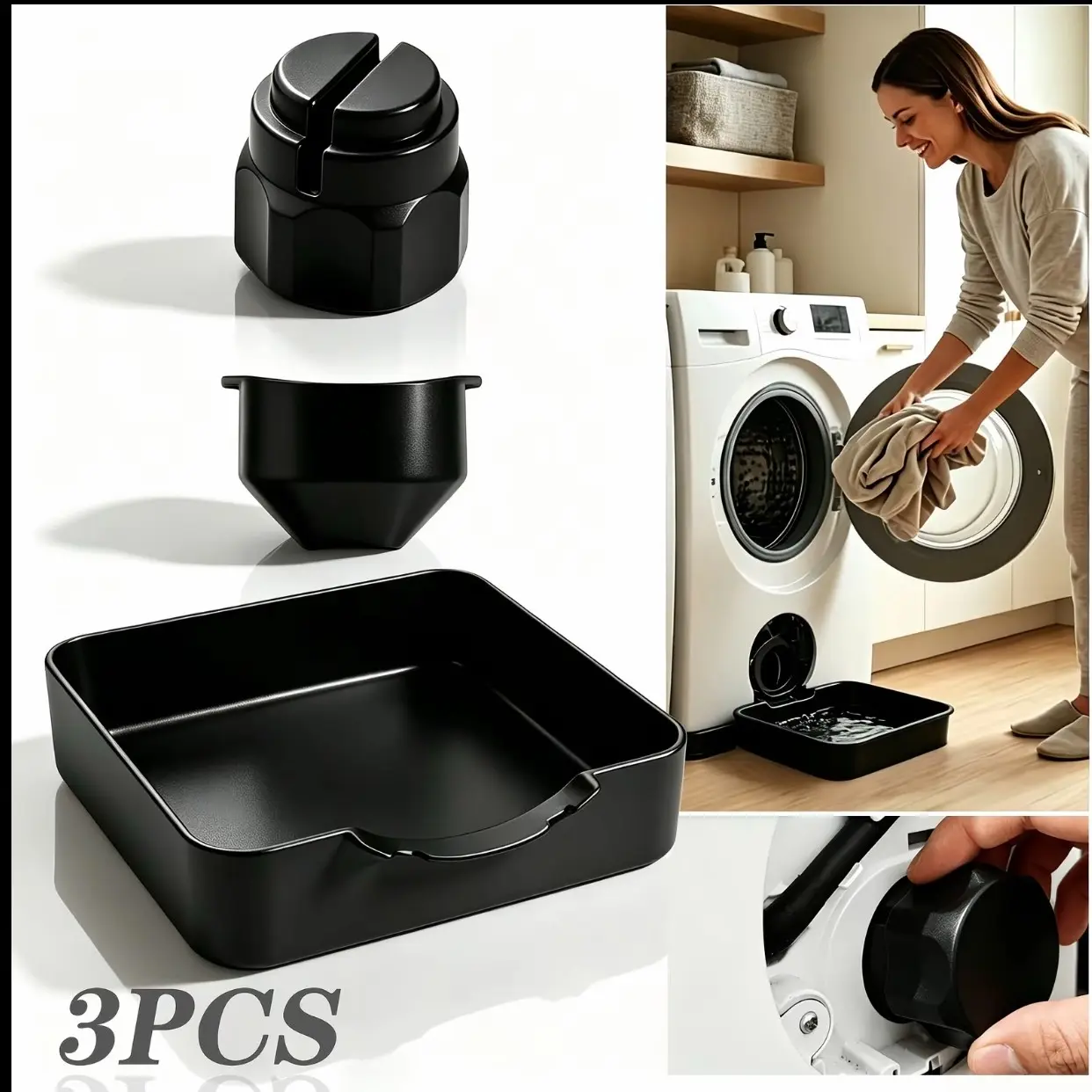 3-Piece Washing Machine Drain Tray Replacement Kit, Universal Parts, Includes Drain Switch,Divertor Plate, Leak-Proof Overflow Tray, FrontLoad Washer