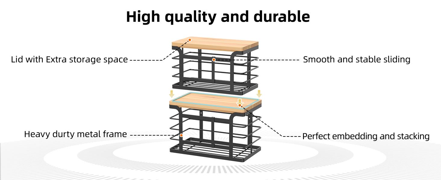 2 Pack Stackable Trash Bag Holder with Bamboo Top, 2025 Pro Wall Mount Laundry Room Organization, Djustable Hooks for Cabinet Door - Organizers in Kitchen/Pantry/Laundry Room, Black