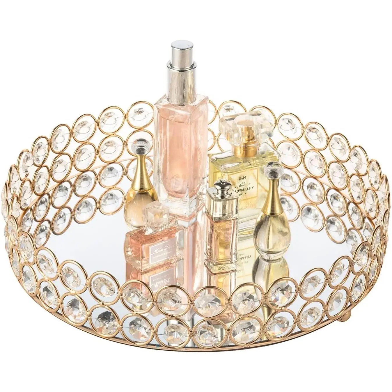 Perfume Tray Makeup   Organizer  Trinket Display Storage Mirrored Decorative Tray  Care Tray for Dresser  Deco Birthday (Round 10" inch) ()
