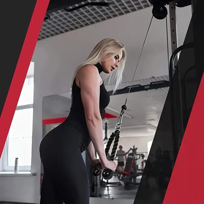 Triceps Rope Machine Attachment, Non-Slip Nylon Rope, Ergonomic Handle, Metal Ring, Home Fitness Accessories