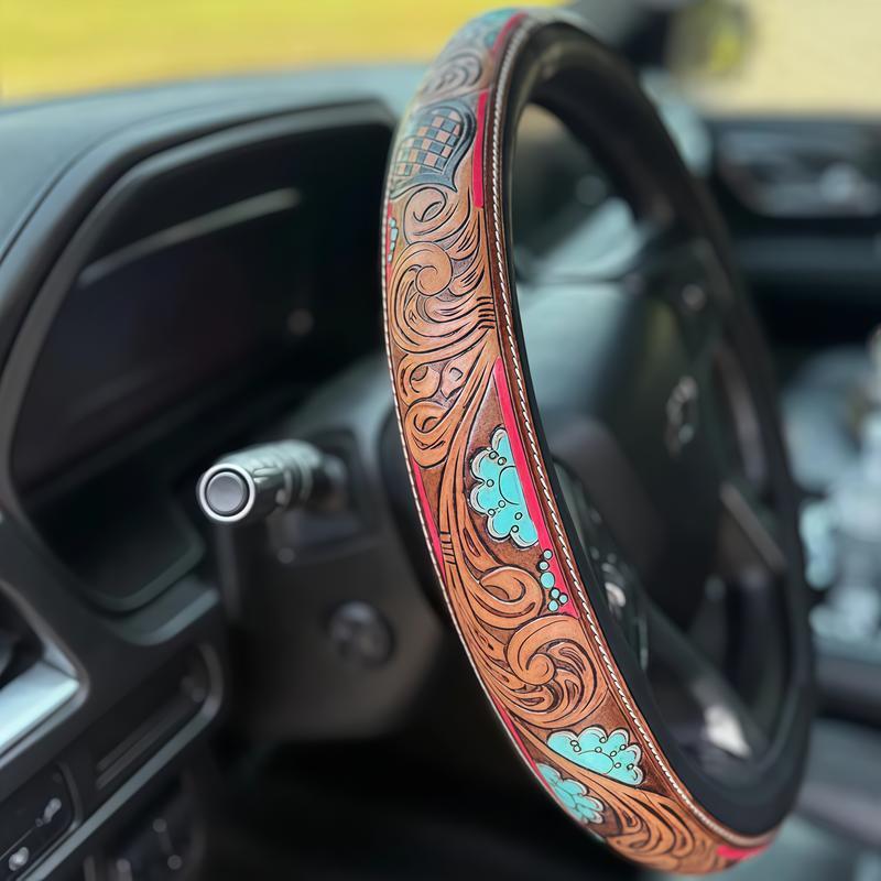 NEW  2026  Non-Slip Grip Steering Wheel Cover with No Inner Ring Breathable for All Seasons Western-style Contoured Hard Shell FootballBack Protector Black Pool Tennis Car Interior Kit....