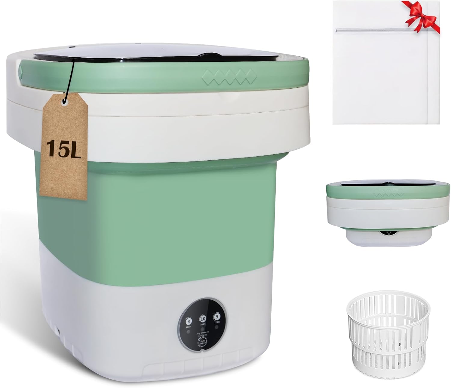 15L Large Capacity Portable Washing Machine One Touch Quiet Mini Washer for Baby Clothes Apartments