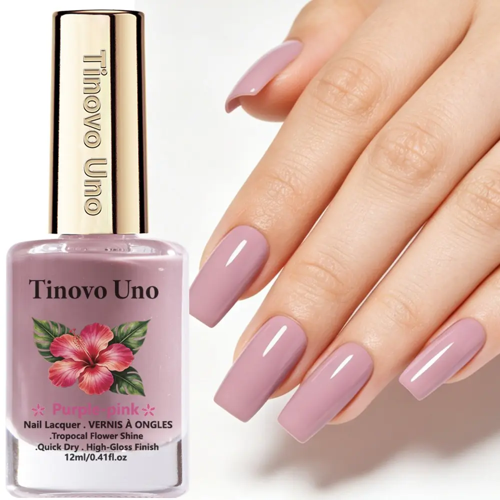Tinovo Uno Purple-pink 4-in-1 Nail Care Polish 12ml, Quick Dry, No UV Needed, High-Gloss Tropical Flower Shine & All-Day Wear, Works as Nail Strengthener & Protection Oil, Improves Brittle, Soft & Weak Nails, Long Lasting & Chip Resistant, Holiday Gift