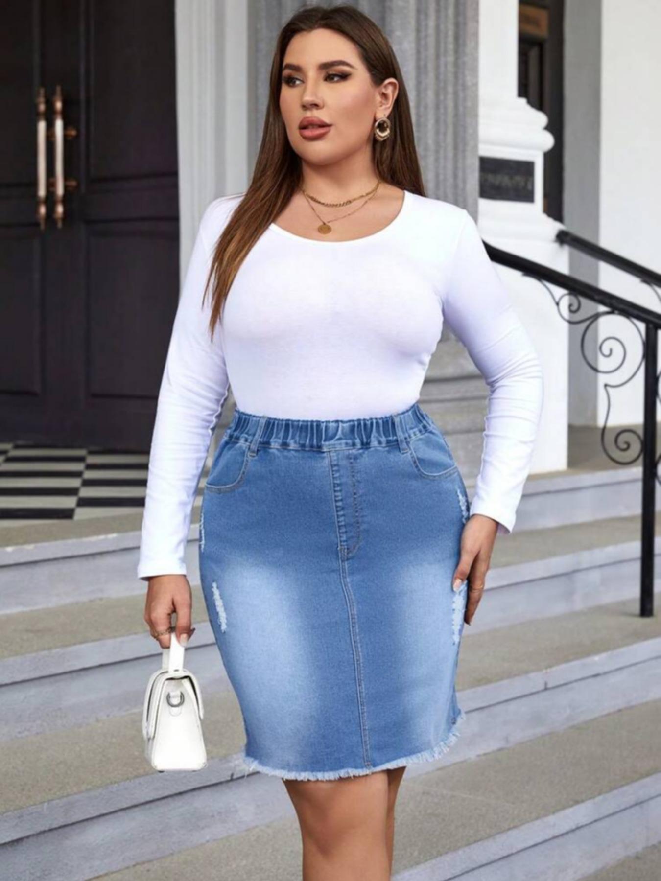 Women's Ripped Distressed Denim Skirt Elastic Fitted, Fashion Casual Short Skirt for Daily Outdoor Wear, Ladies Bottoms for Summer