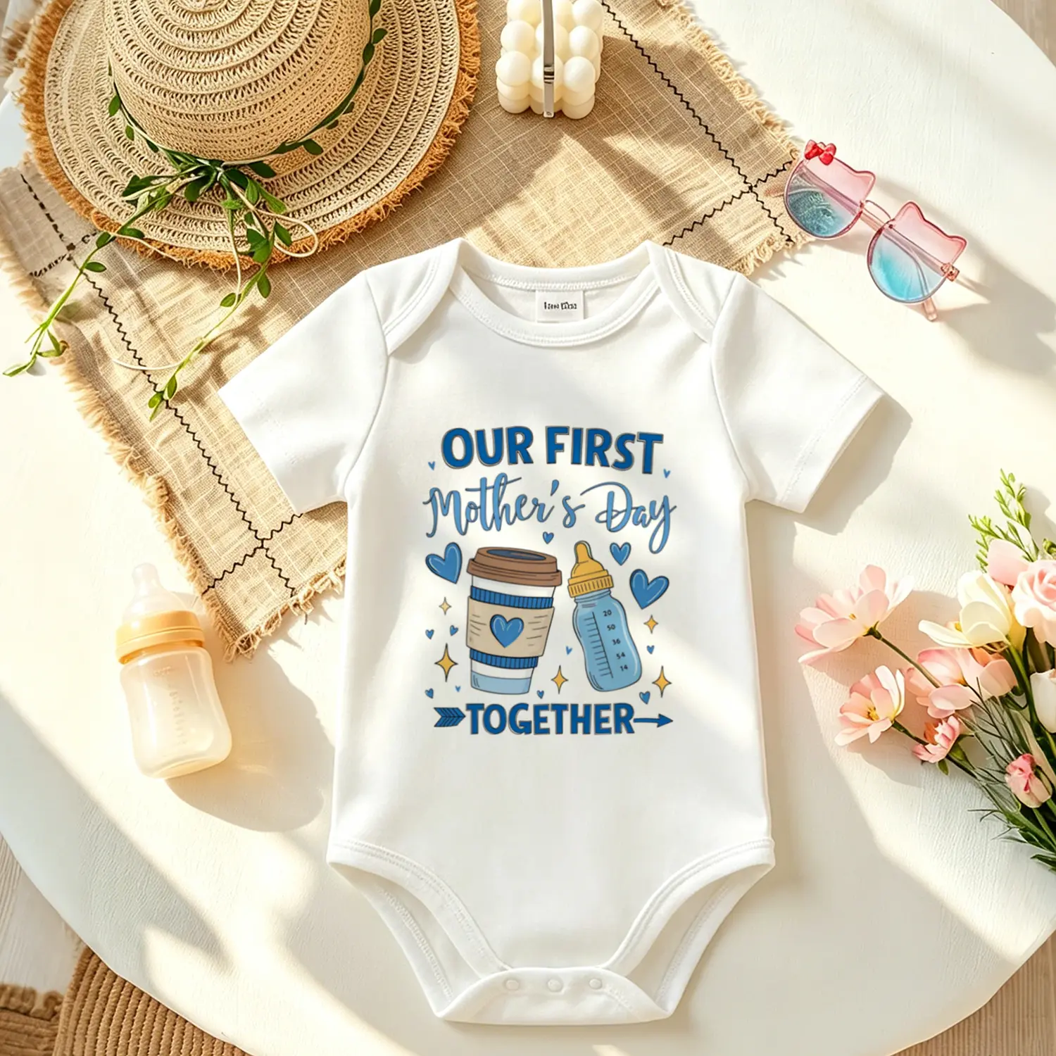 Minimalist Unisex Clothes Cotton Baby Onesie - Short Sleeve, Skin-Friendly, Breathable, Snap Neck Infant Bodysuit, 1st Mother's Day Holiday Newborn Essential Gift for Mom