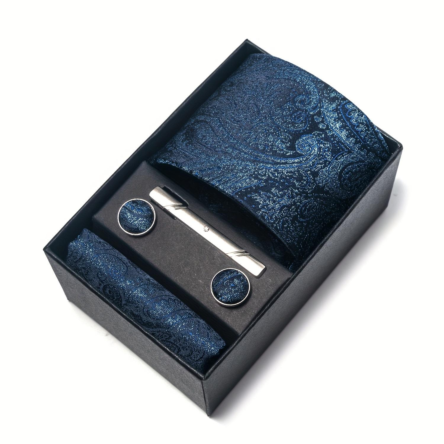 Paisley tie, pocket square, cufflink set gift box, men's tie 7.5 cm, suitable for holidays, weddings, and work