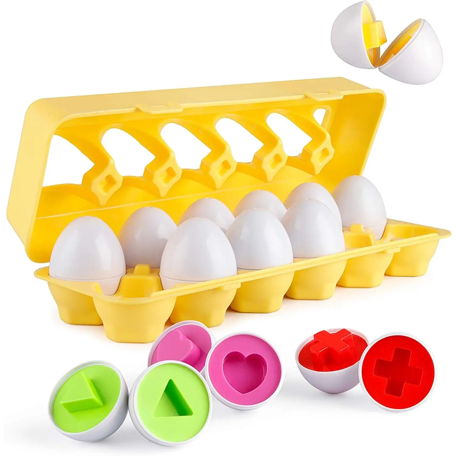 Matching Eggs 12 Count Set Color & Shape Recoginition Sorter Puzzle for Easter Travel Game Early Learning Educational Fine Motor Skill Montessori Gift
