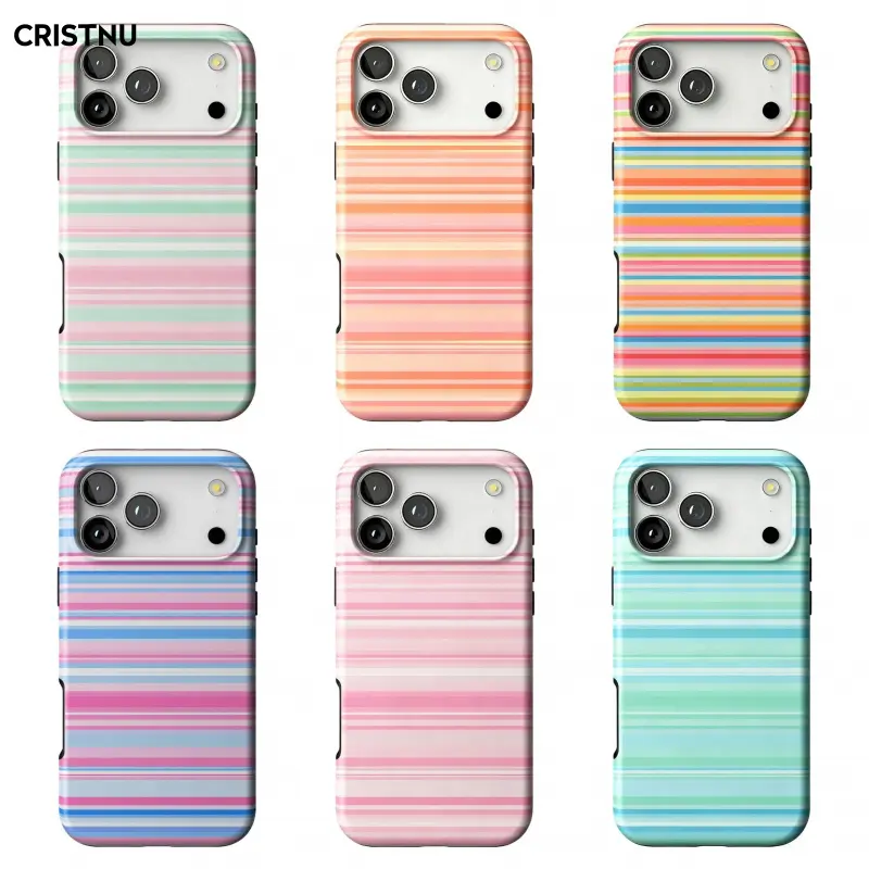 Cristnu Retro Summer Mood stripe pattern, sturdy, durable, protective,  for iPhone 17/16/15/14/13/12 Pro Max/Plus/Pro, simple and stylish phone case, perfect gift, Fashion Summer Phone Case| Designed for Party, Beach, Pool & Outdoor for iPhone 17 ProMax