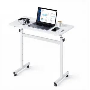 VEVOR Standing Desk, Adjustable Height Mobile Stand Up Desk with Lockable Casters, 32 x 16 in Small Computer Sit Stand Rolling Workstation with Hook, 55.1 lbs Desktop Capacity, for Home Office, White