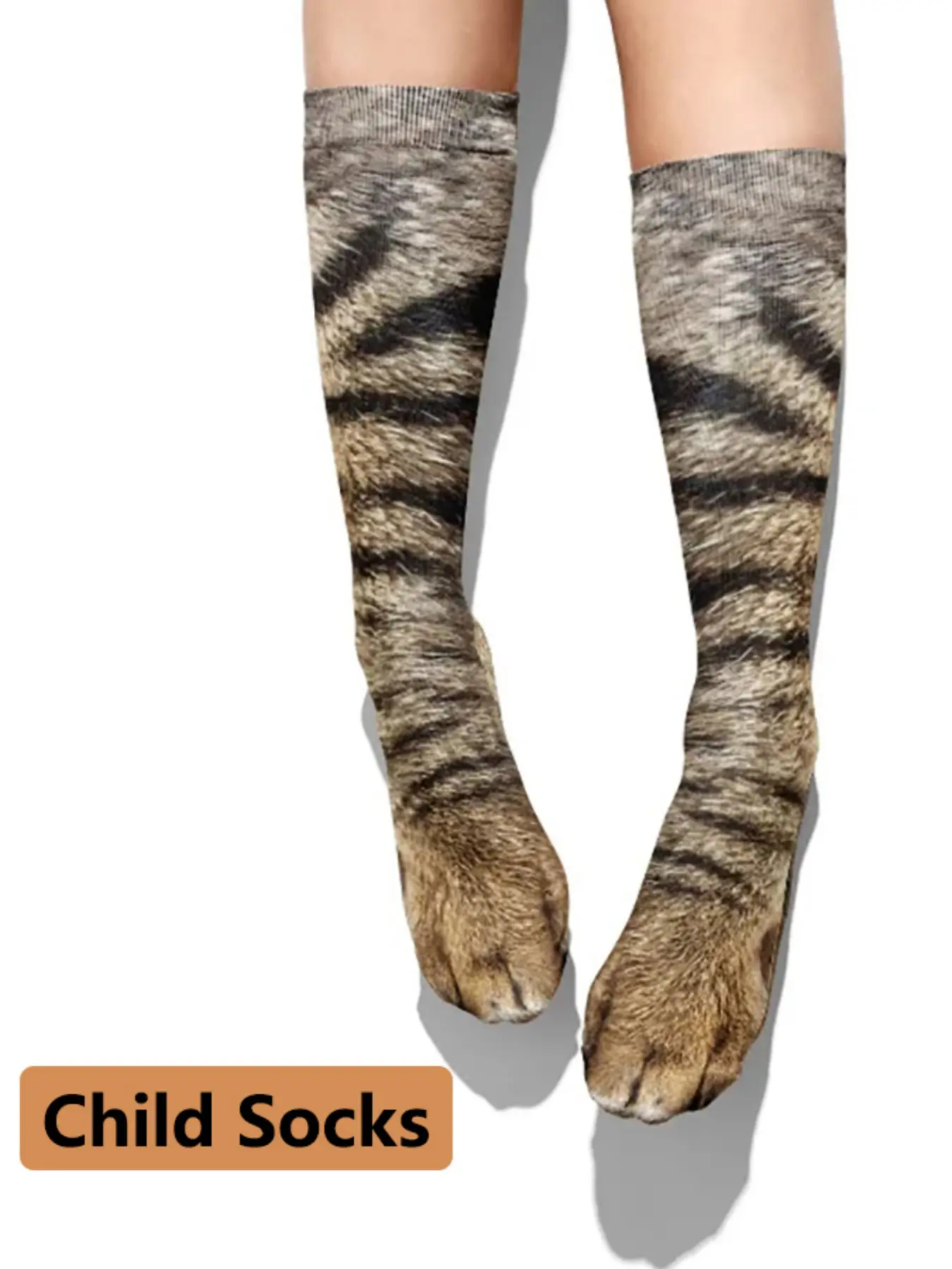 2 Pairs Funny Animal Print Crew Socks, Realistic Tiger Leopard Cat Paw Novelty Socks, Unisex Casual All Seasons Stockings, Casual Daily Socks