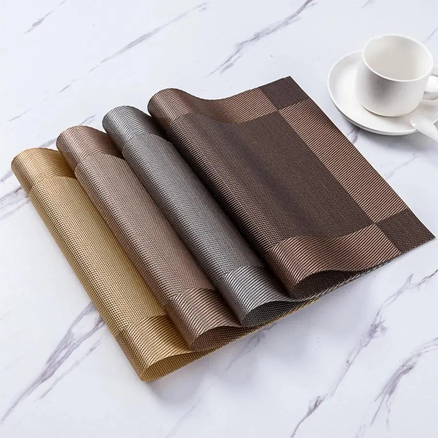 4‑Pack European Style PVC Placemats, Double Frame Diagonal Weave Waterproof Non‑Slip Heat Resistant Table Mats, Decorative Plate Pads for Dining Table, Kitchen Counter & Home Tabletop Decoration